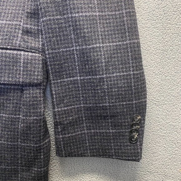 Jos A Bank Coat Men's 44R Wool Houdnstooth Plaid Two Button - Picture 10 of 11